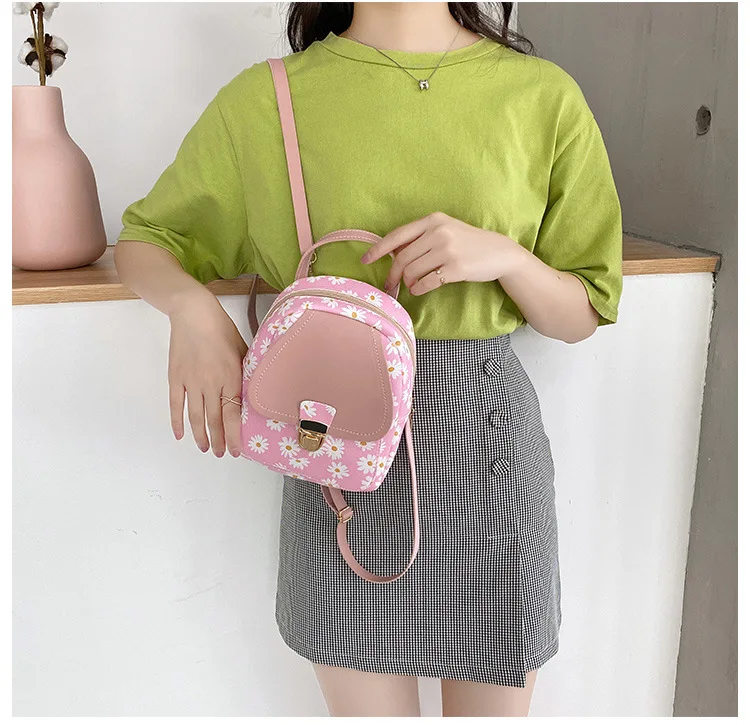 1pcs/lot sweet style woman mini daisy backpack female floral small print double shoulder bag