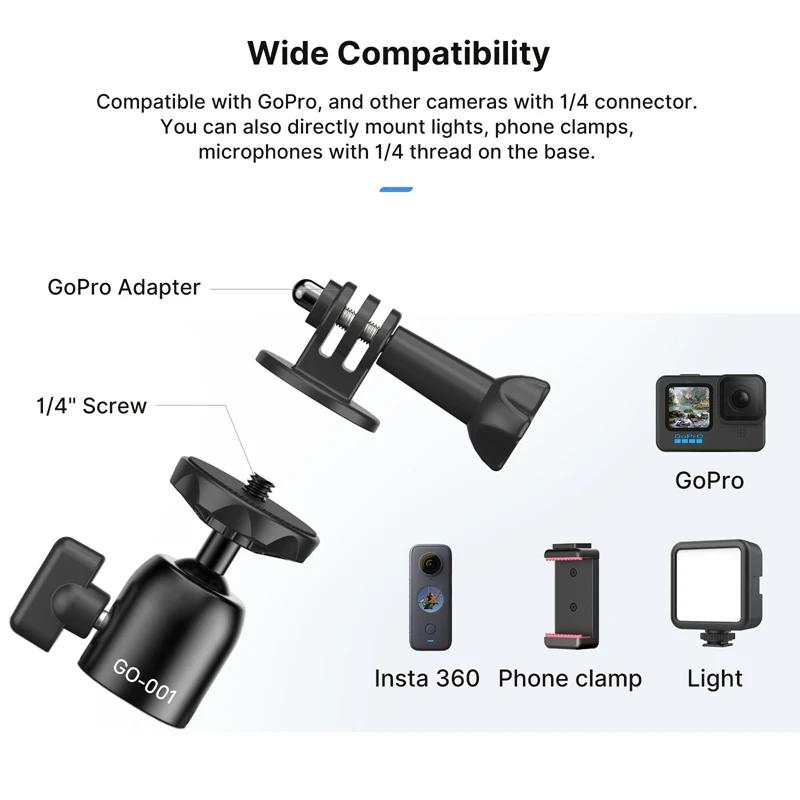 Ulanzi GO-001 Magnetic Mount for Action Cameras Smartphones Flexible Mount for Gopro Insta 360 with 1/4'' Screw Gopro Adapter 5