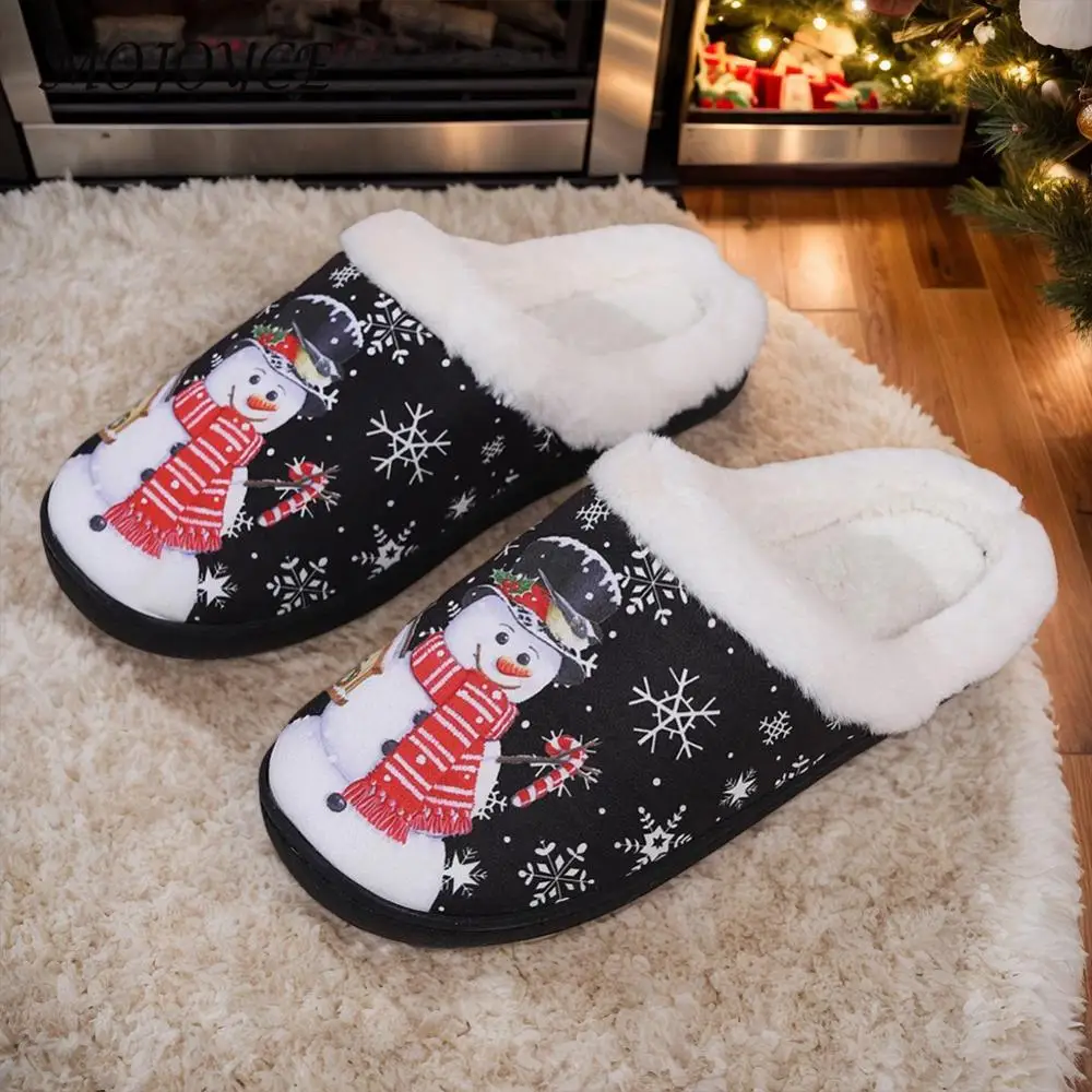 Christmas Snowman Slippers Flat Thermal Slippers Comfortable Fluffy Snowman Slippers Anti Slip Cute Furry Slippers for Men Women 2