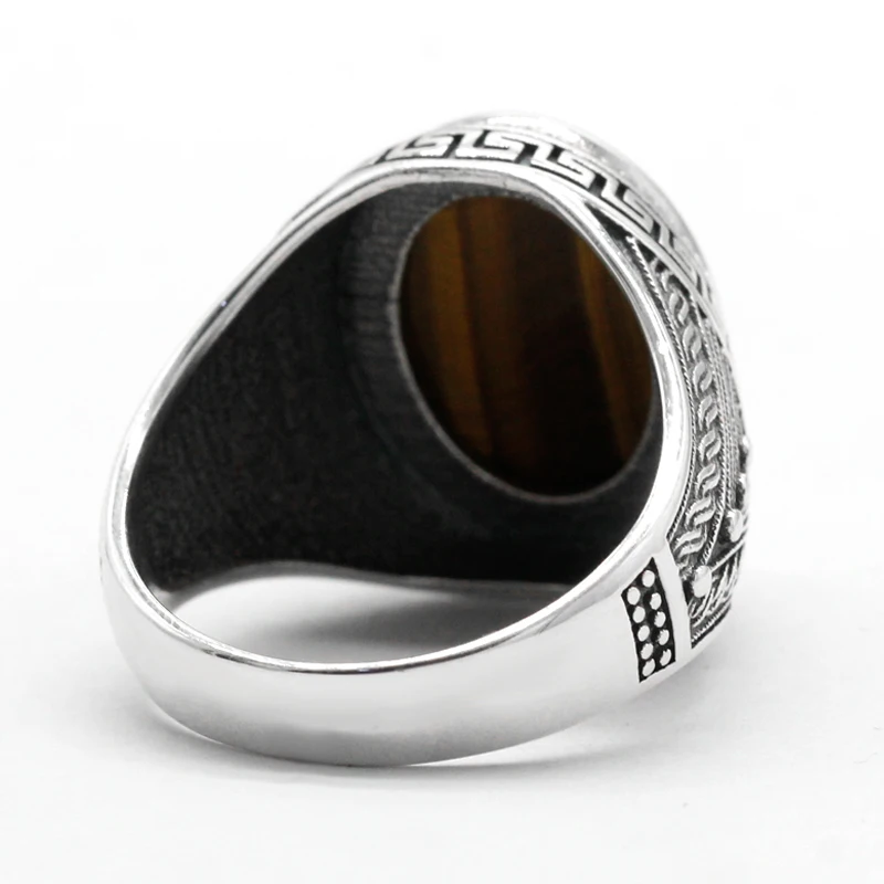 Tiger Eye Men's S925 Sterling Silver Ring Natural Gemstone Men's Ring Etniku Vintage Dehbijiet Tork għall-Irġiel u n-Nisa 3