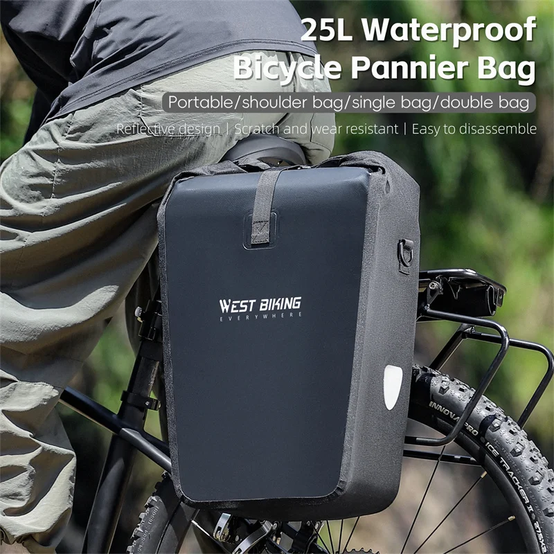 WEST BIKING 25L Large Capacity Cycling Pannier Bag Waterproof