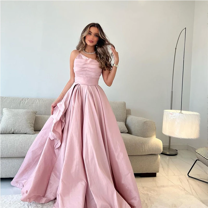 

UZN Classic Pink A-Line Evening Dresses One Shoulder Satin Prom Dress Floor-Length Saudi Arabia Party Gowns New Arrive 2023