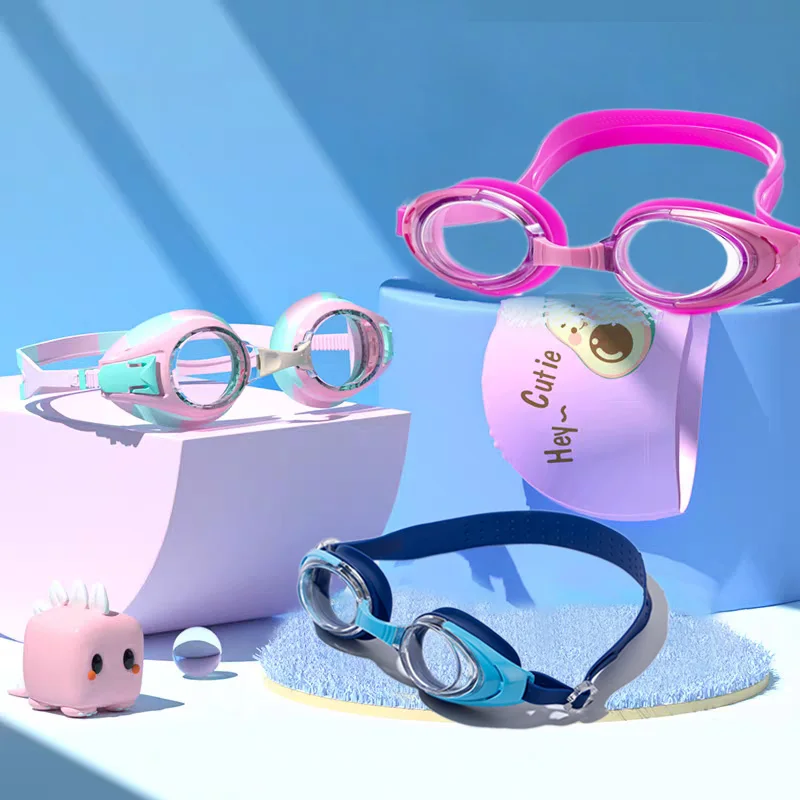 Kids Swimming Goggles Big Frame HD View Anti-fog Waterproof Children's Swim Goggles Boys and Girls Multi-color to Choose