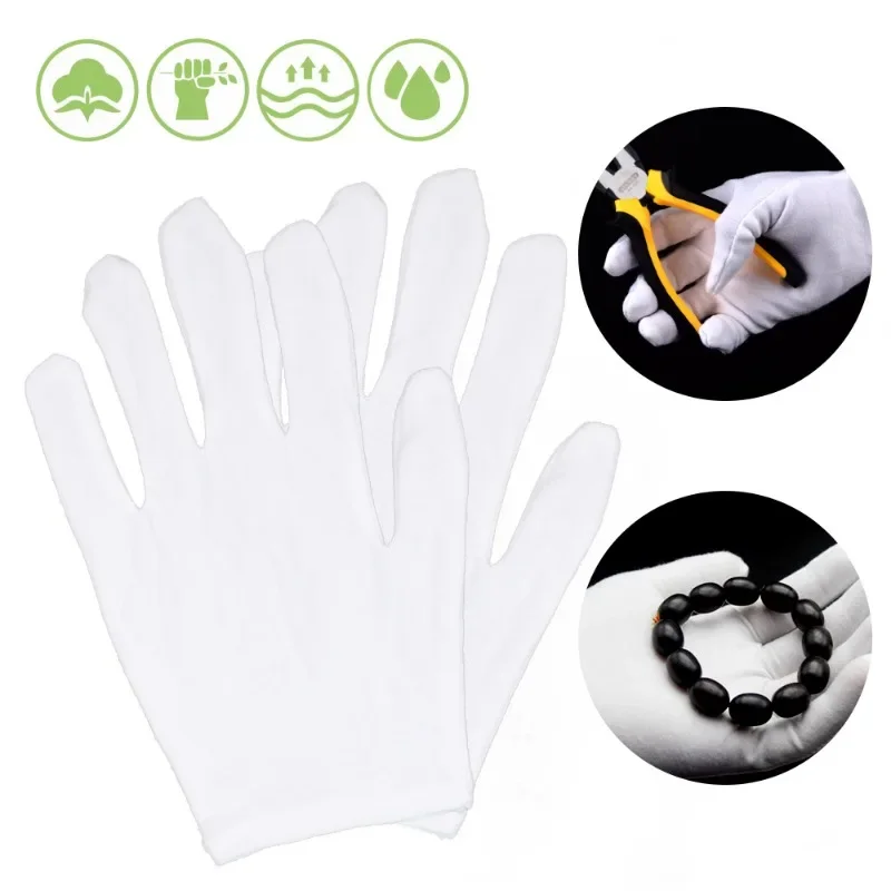 Cotton Gloves 1/5Pairs White Cotton Work Gloves for Dry Hands Handling Film SPA Ceremonial High Stretch Household Cleaning