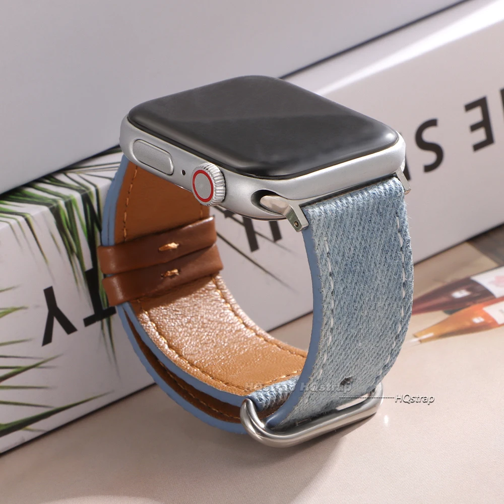 Luxury Leather & Denim Watch Strap - Premium Sailcloth Bracelet Design