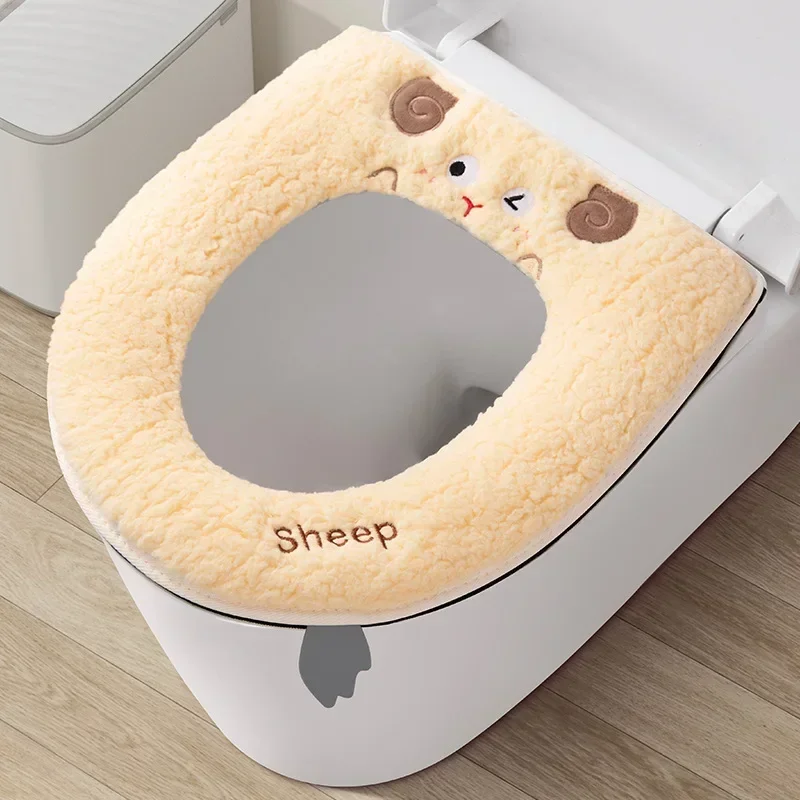 Cartoon Sheep Zipper Toilet Mat Lamb's Wool Toilet Seat Cover Universal Waterproof Toilet Seat Cushion Bathroom Accessories 2