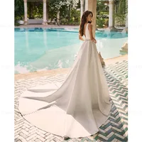 ANGEL Backless Satin Wedding Dresses for Women Sleeveless A-Line V-Neck Bridal Gowns 2024 Beading Zipper Vestido de Novias Boda 2