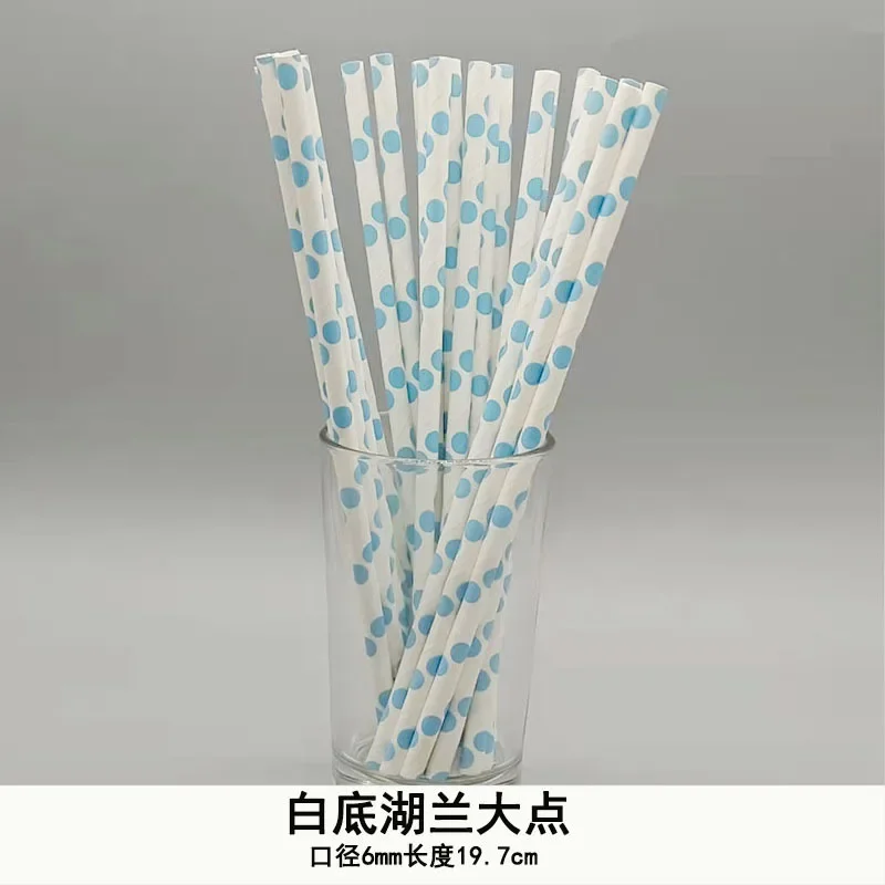 Kraft Paper Disposable Paper Straws, Degradable, Environmentally Friendly, Toilet Paper, Blue Series, Straight Straws