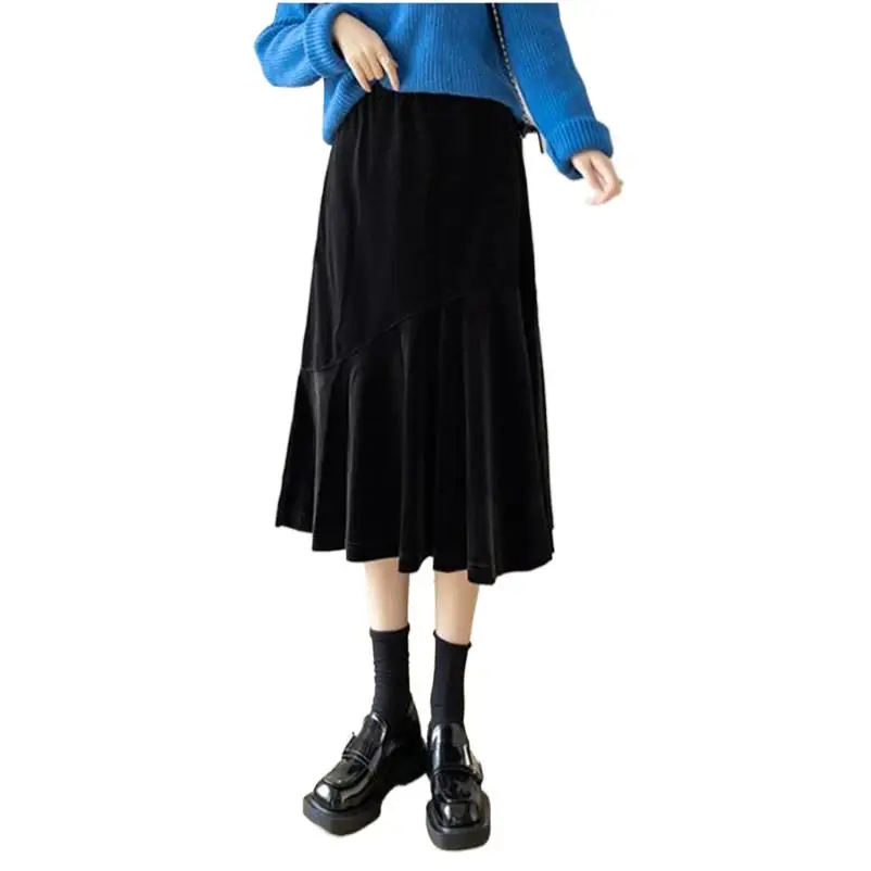 

Fashion Women Autumn Midi Skirts 2024 Winter Women's Solid Loose Trumpet Skirts Casual High Waist Female Vestidos Jupe Longue