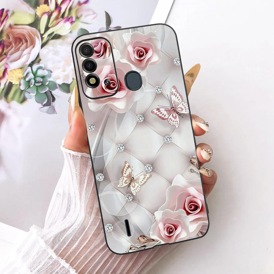 Elegant Flower & Butterfly Soft Black Silicone Phone Case