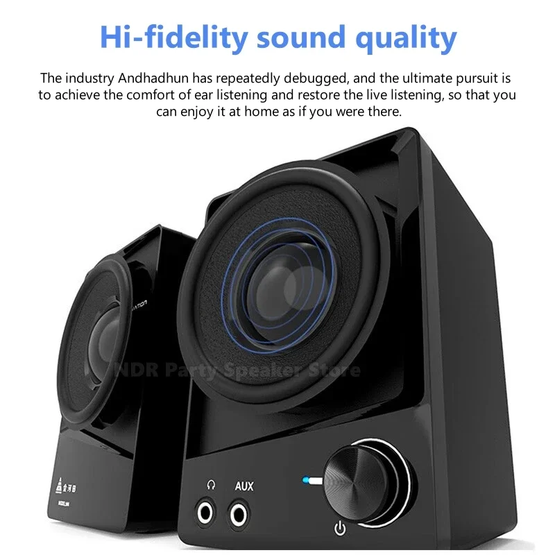 전문 2.0 멀티미디어 USB 유선 스피커 데스크탑 및 노트북을 위한 스마트 미니 휴대용 액티브 스피커