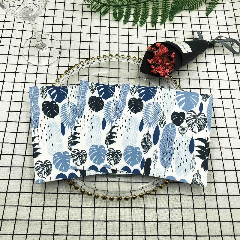 10/20pcs/Bag Colourful Printed Napkins Blue Leaves Creative Square Folding Facial Napkins Restaurant Party Baking Mouthcloths