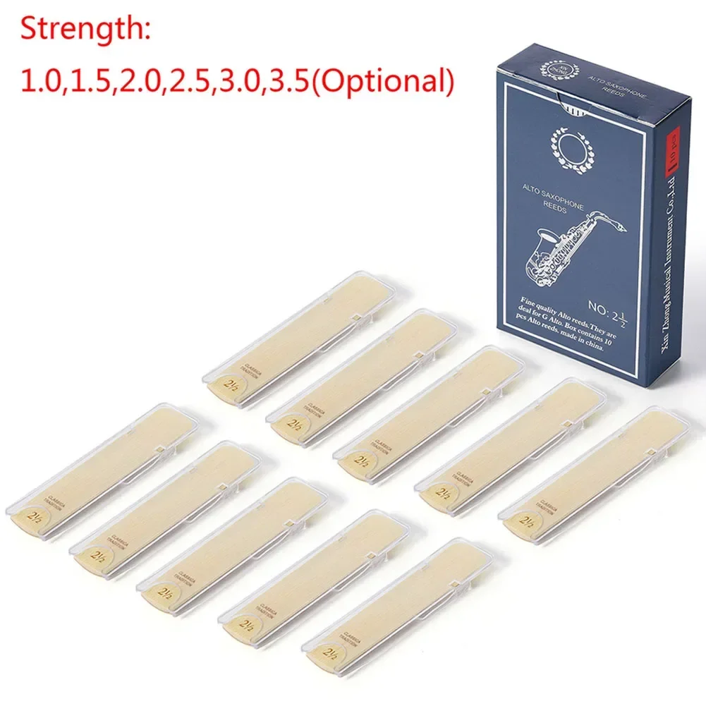 10pcs Saxophone Reeds Alto/Soprano/Tenor 1.0-3.5 Strengths Consistent Size 71.5mm*14.5mm