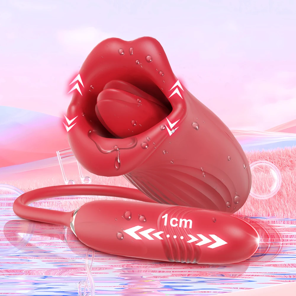 Rose-Vibrator stoßender Teleskop-Saugdildo, Liebesei, weibliche Zunge lecken, G-Punkt-Nippel, Stimulation der Klitoris, Sexspielzeug für Frauen 1