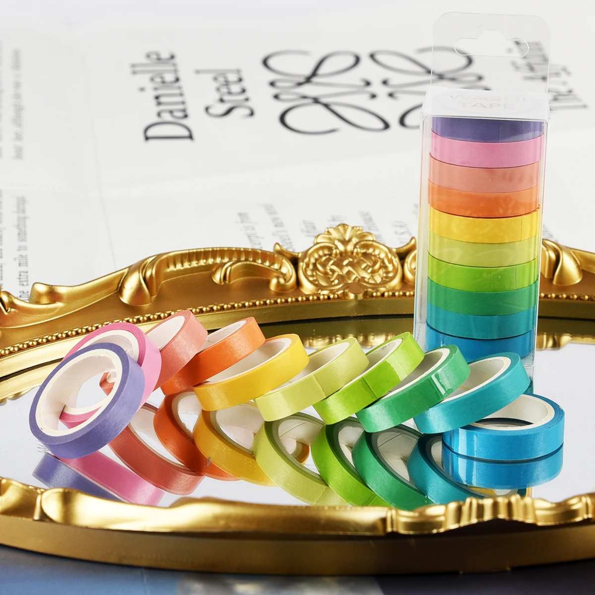 10Rolls/lot Rainbow Washi Tapes Scrapbooking Basic Masking Tape Journal Supplies Decorative Adhesive Stationery Washi Tape Set 6