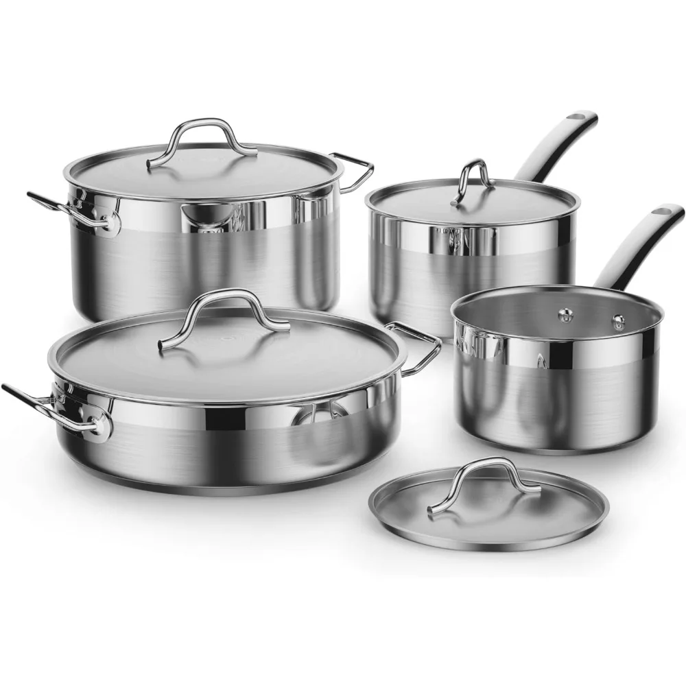 

Cooks Standard Kitchen Cookware Sets Stainless Steel, Professional Pots and Pans Include Saucepan, Sauté Pan, Stockpot with Lids