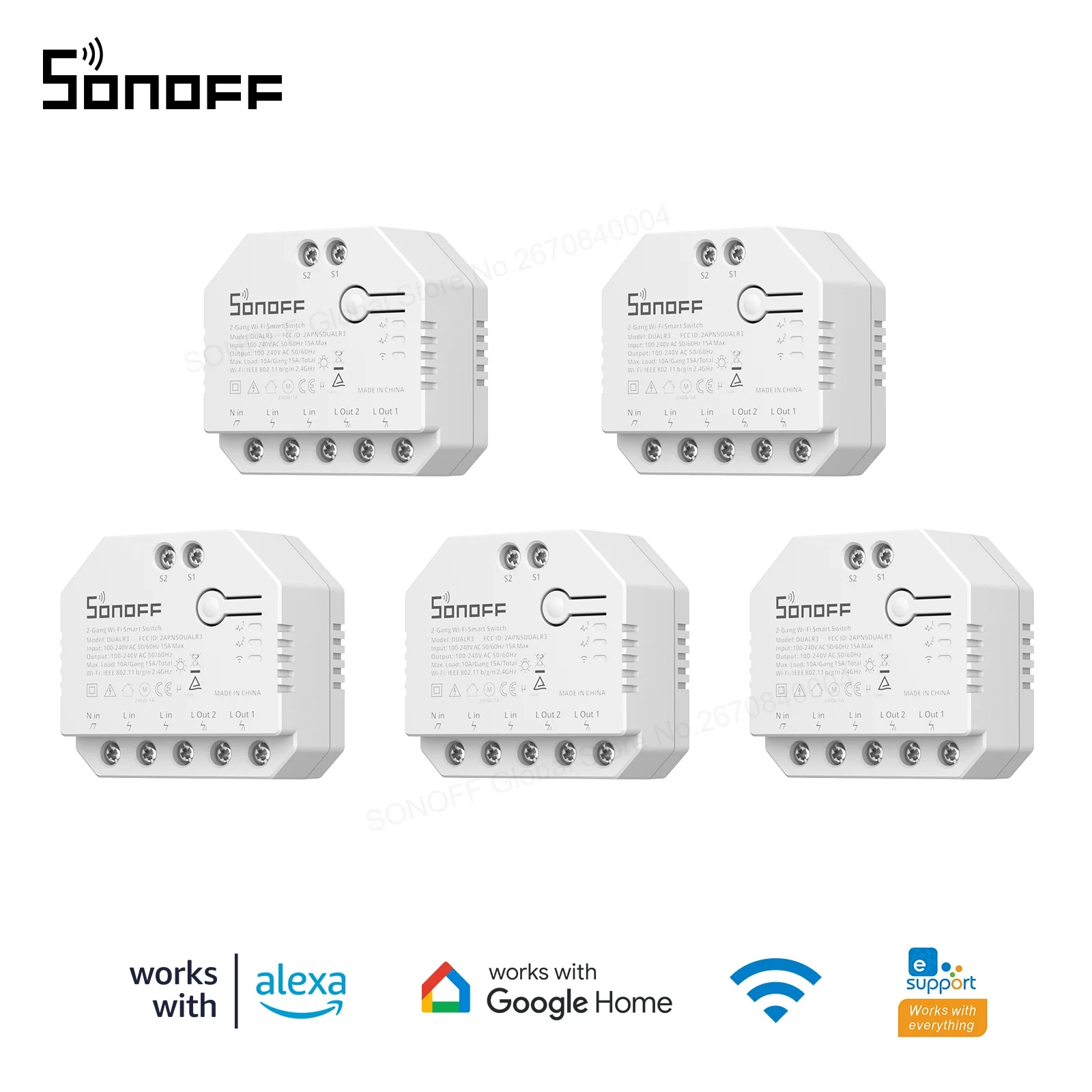 1-20 Pz Sonoff Dualr3 2 Gang Dual Relay Module Diy Mini Smart Switch Misurazione Dell'Alimentazione Smart Home Control Tramite Ewelink Google Alexa