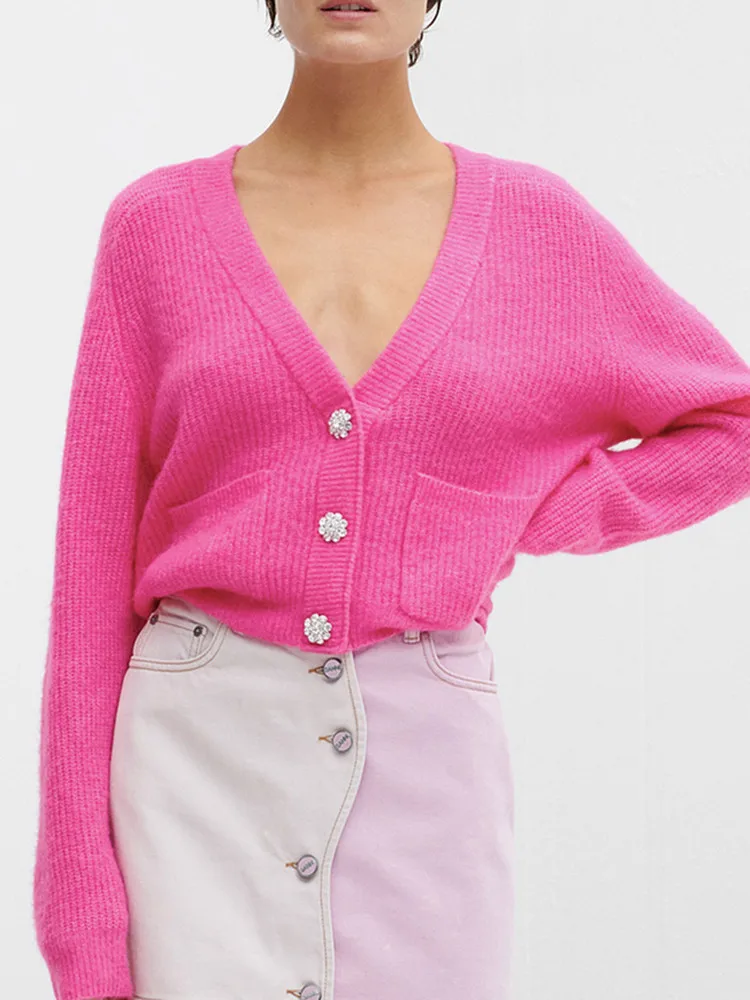 New Women Autumn/Winter Knitted Sweater Cardigans Fashion Long Sleeve Solid Color Loose Casual Button V-Neck Female Cardigan Coat – Buy The Best Products In The Online Store - Foto 5