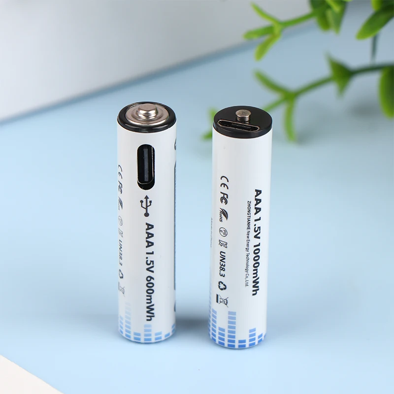 600/1000mWh 1.5V AAA Rechargeable Lithium Battery USB Rechargeable