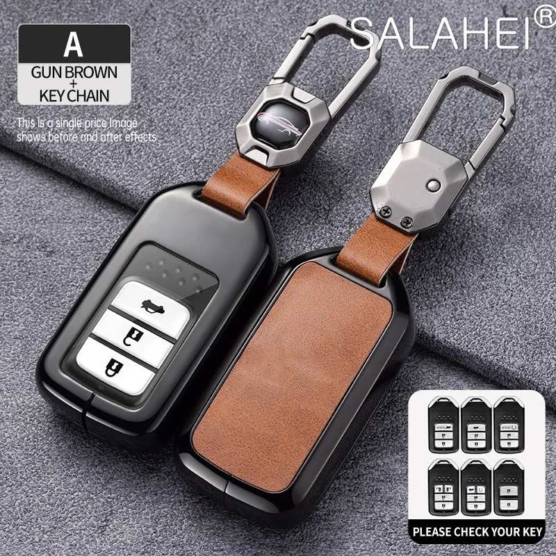 

Alloy Leather Remote Car Key Cover Case Shell For Honda Civic City Accord CRV CR-V Odyssey Vezel Jade Crider Fit Accessories