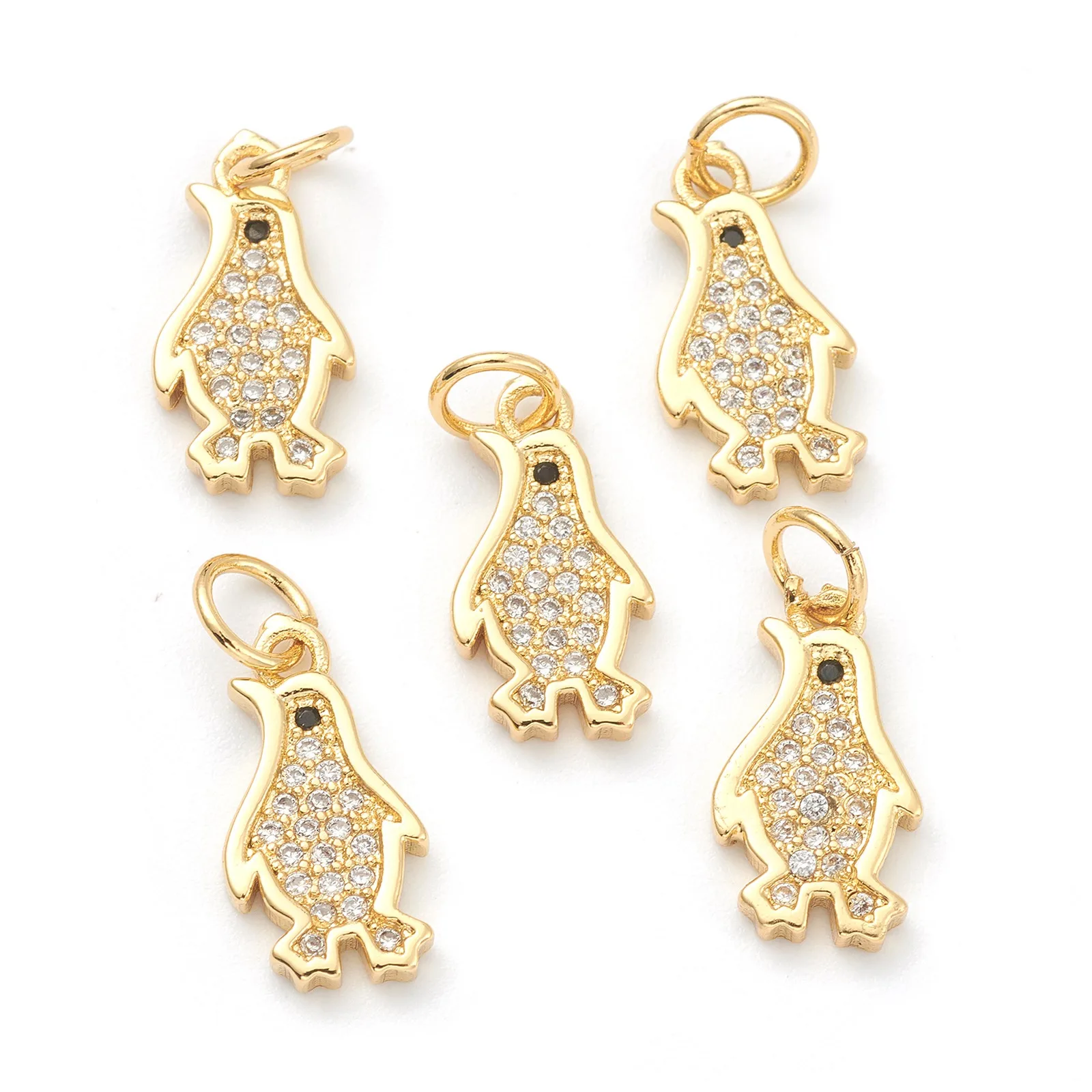 Pandahall 10pcs Mixed Color Penguin Brass Clear Cubic Zirconia Pendants Charms with Jump Ring For Necklace Jewelry Making Gift 2