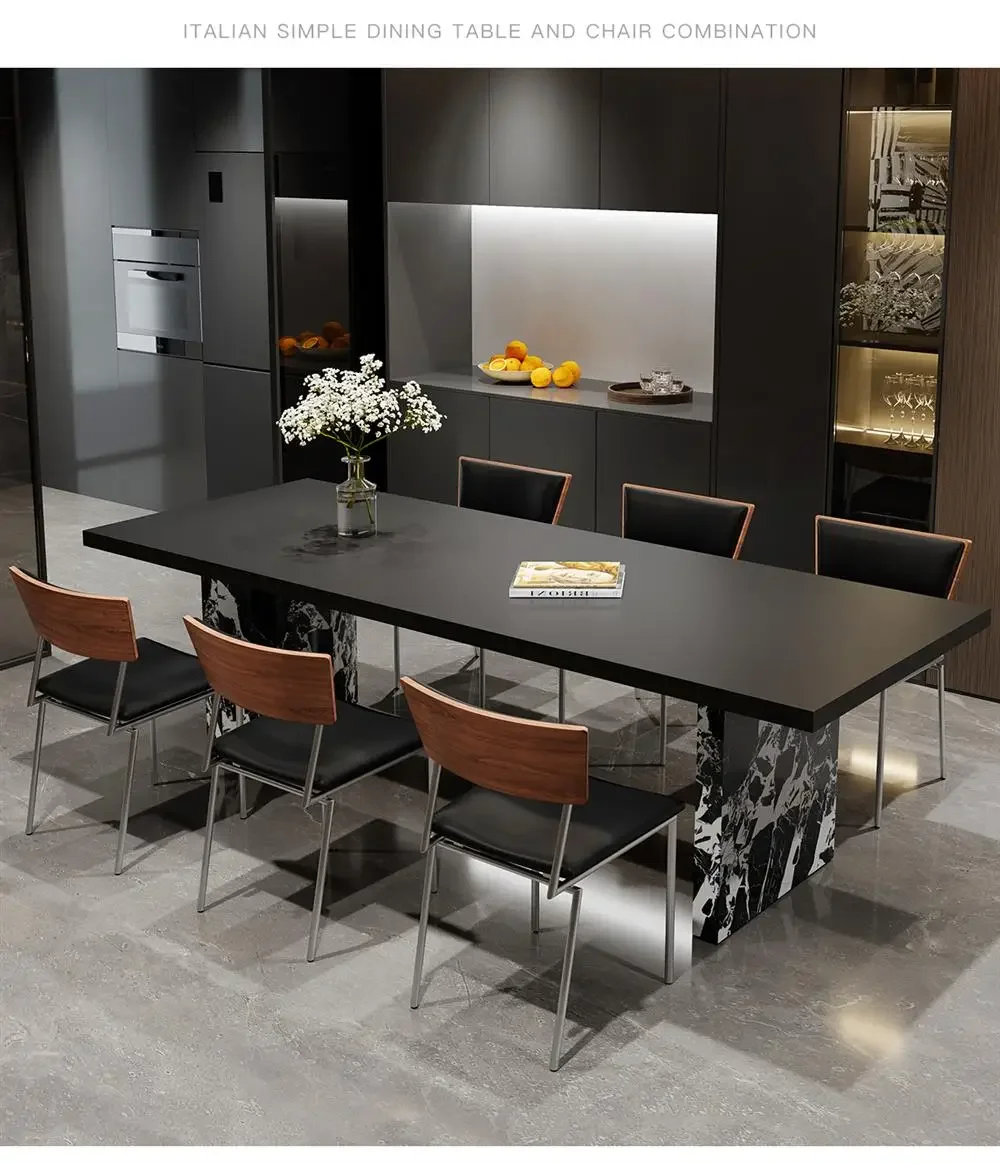 Italian simple retro Bauhaus style rock slab dining table and chair combination large apartment island tea table rectangular