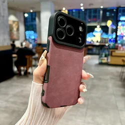 Luxurious Suede - Lined Matte Leather Shockproof Protective Case - iPhone 15 Plus (Wine Red)