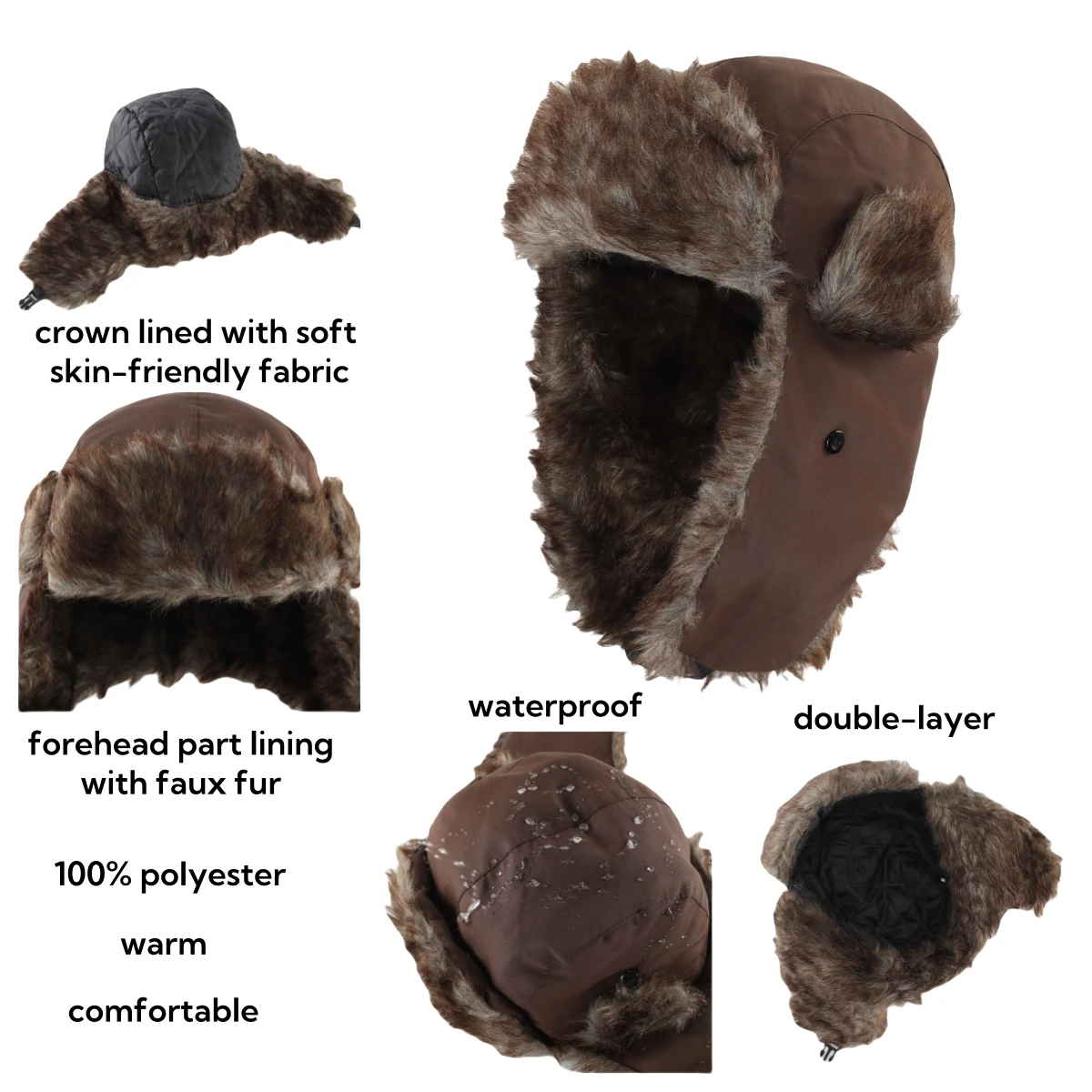 Connectyle Trapper Hat Warm Faux Fur Winter Hat with Ear Flaps Windproof Waterproof Snow Ski Hats for Men Women Cold Weather 4