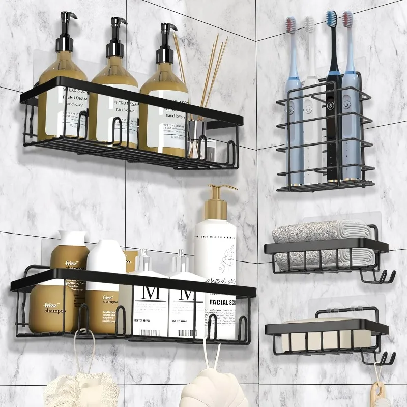 Shower Caddy 9 Pack,Adhesive Organizer for Bathroom Decor Accessories & Kitchen Storage,No Drilling,Large Capacity,Rustproof