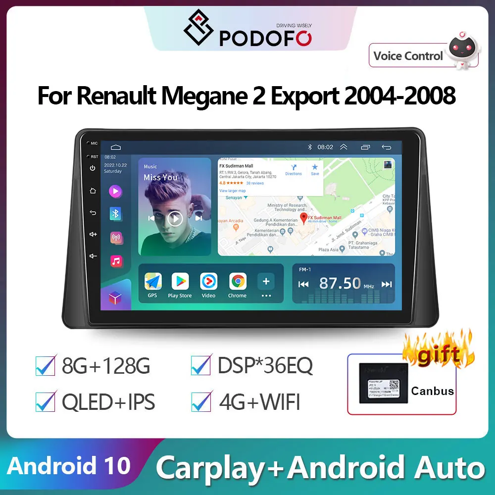 

Автомагнитола Podofo для Renault Megane 2 Export 2004-2008, мультимедийный видеоплеер, навигация, стерео, GPS, Android, 2din, 2 din, dvd