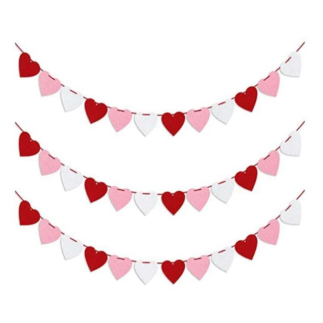 3pcs Red Hearts Felt Garland Banner Pull Flowers Valentine Wedding Birthday Party Decor Supplies Wedding Photo Props 6