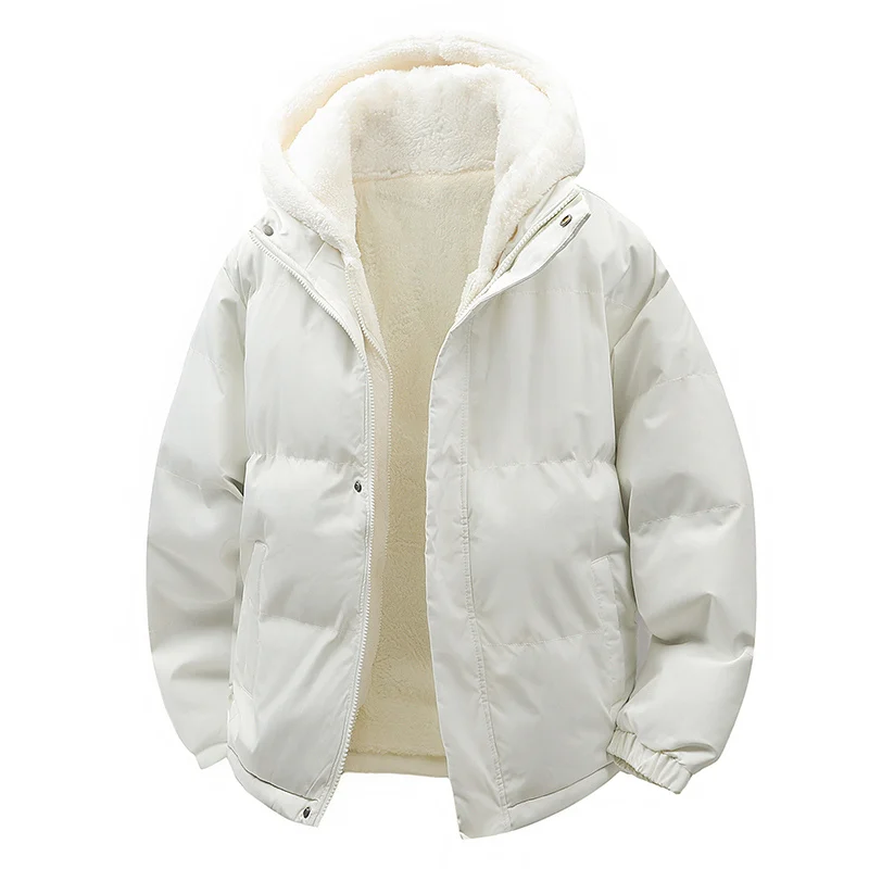 Куртка-пуховик Чоловіча плюшева потовщена парка Нова чоловіча підроблена з капюшоном Зимова куртка з вовни ягняти Чоловіче тепле пальто з флісовою підкладкою