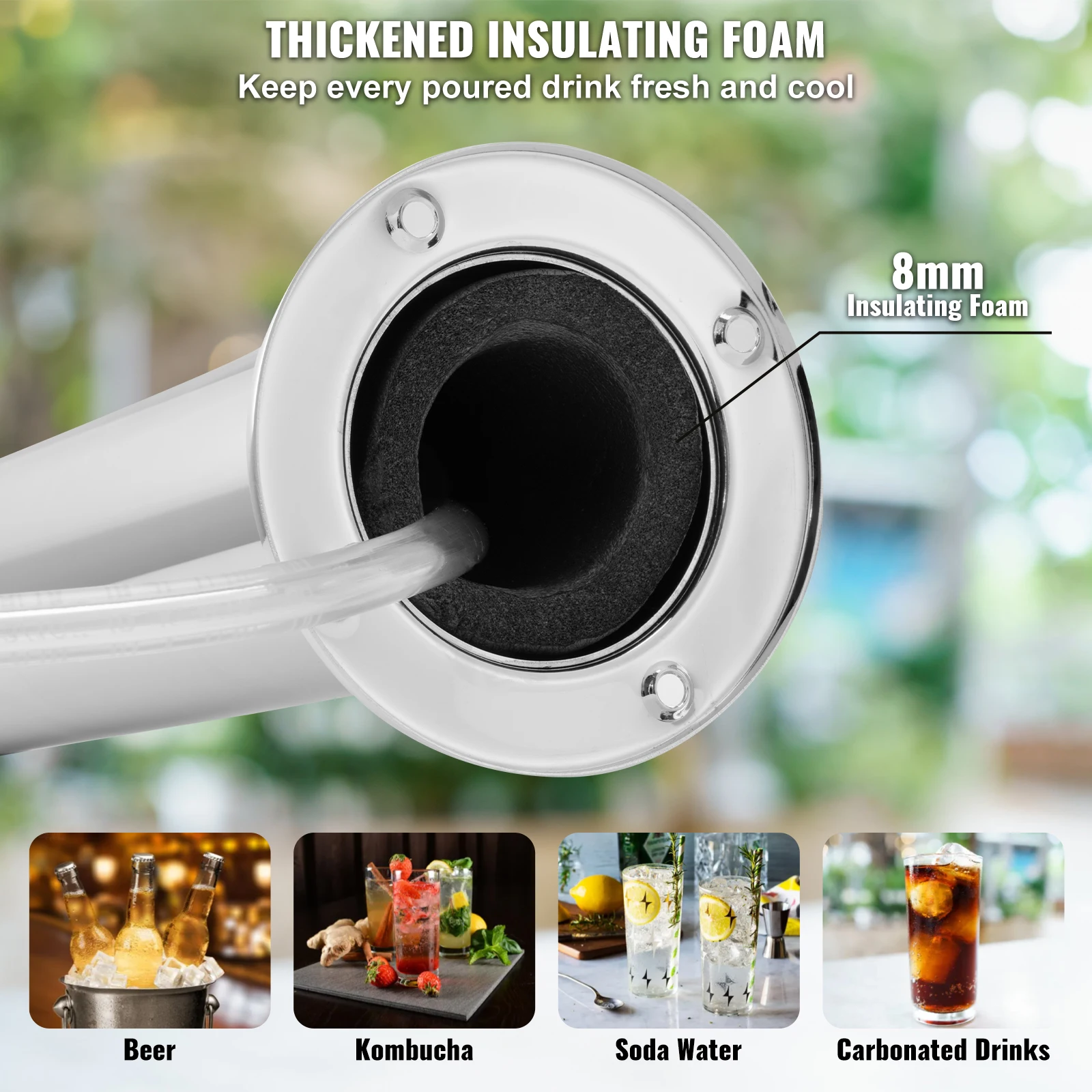 VEVOR Kegerator Tower Kit Single Tap Beer Conversion Kit Stainless Steel Keg Beer Tower Dispenser Drip Tray for Party Home