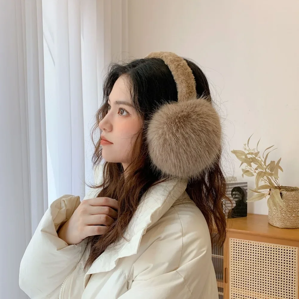 Real Fox Fur Soft Plush Ear Warmer Female Winter Warm Ear Muffs Men Earmuffs for Women Autumn Earflap Korean Ears Cover Scalable images - 6