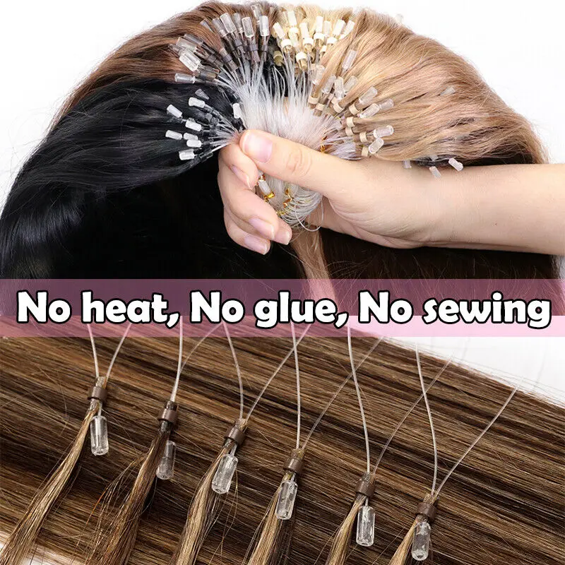 Loop Micro Ring Hair Extensions Human Hair Fusion Machine-Remy Natural Straight Keration Fishing Line Extension 12-24inch
