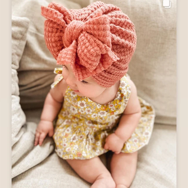 Pesci - Bonnet turban Bébé tricoté avec nœud - Nouveau-né - Vieux Pink