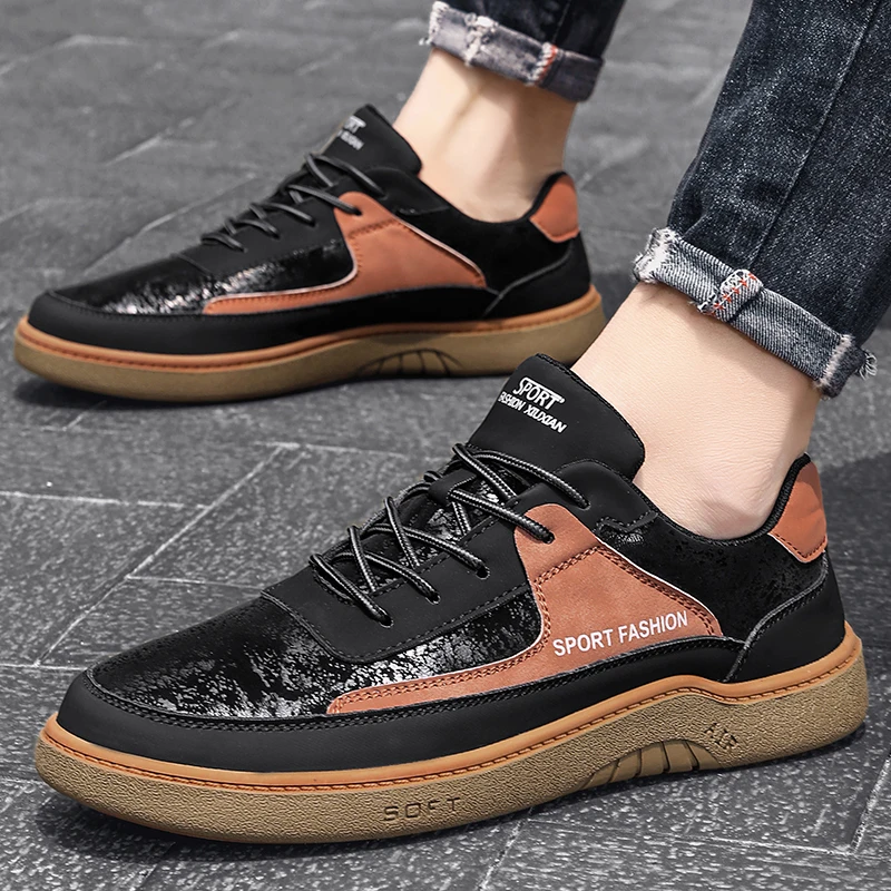 

Men Genuine Leather Casual Shoes Black Sneakers Men spring Autumn Shoes Man Fashion Handmade Outdoor Leisure Flats men shoes