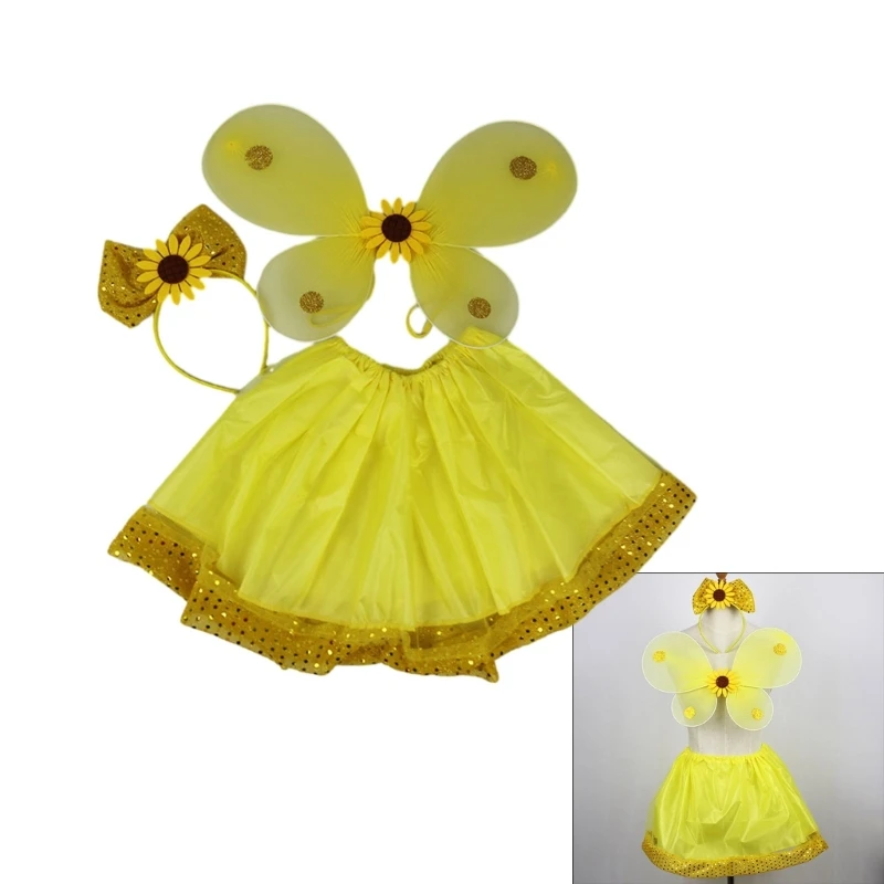 

B36D Butterfly Fairy Wing Tutus Headbands Set Halloween Princesses Cosplays Costumes