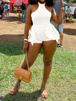 OMSJ 2023 Casual Tank Jumpsuit Shorts For Women Halter Neck Sleeveless High-waisted Ruffled Solid Playsuits Sexy Club Streetwear - Image 6