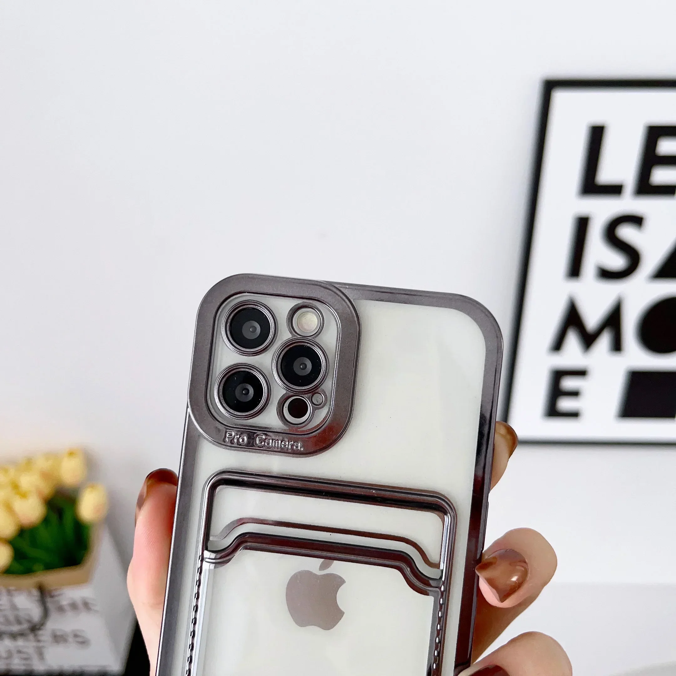 Enhanced Plating Wallet Card Holder Case with Soft Shockproof Transparent Back Cover