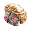Women's Satin Solid Sleeping Hat Night Sleep Hair Care Bonnet Nightcap Silky Shower Caps Elastic Flower Print Band Unisex Cap 5