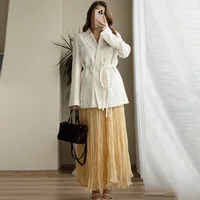 HXAO Women's Skirt Yellow Pleated Skirt Summer 2025 Midi Ruffle High Waist Long Skirts For Women Elegant Casual Vacation Skirts - Image 5