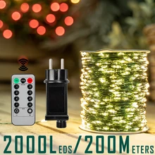 요정 문자열 조명 2000led 200 미터 라마단 크리스마스 트리 휴일 거리 화환 벽 기숙사 야외 장식 조명, 휴일 조명
