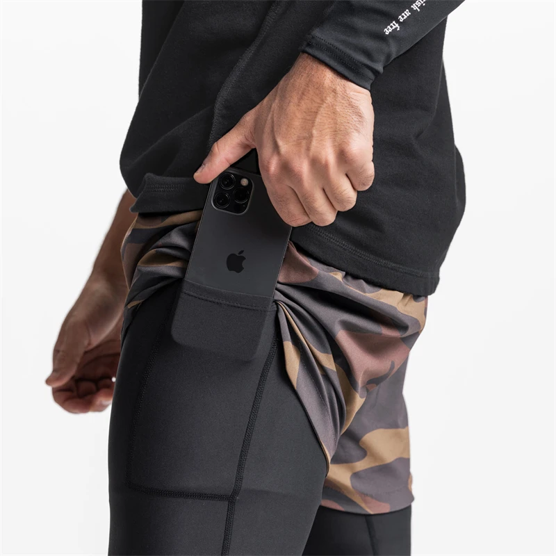 Jogger Gym Exercise Men's Sports Pants Quick Dry Men's Shorts Double Layer 2 In 1 Lined Tight Crop Pants Printed Shorts