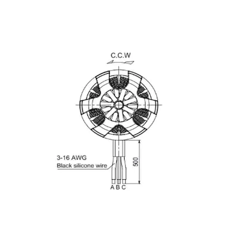 Détail du stator et des aimants du moteur sans brosse Hobbywing 4315 360KV pour drone FPV 15 pouces, avec câbles de sortie.