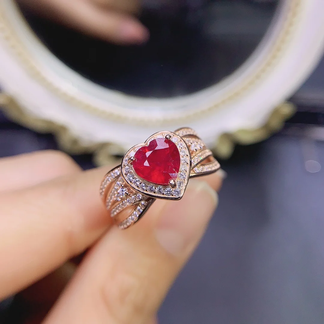

Женское кольцо из серебра 925 пробы, с натуральным Рубином, 8 мм