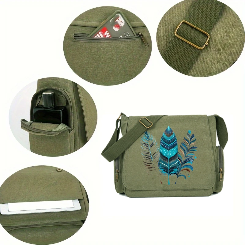 Casual Women's Shoulder Bag Crossbody Bag Messenger Bag Laptop Bag Canvas Large Capacity Feather Print