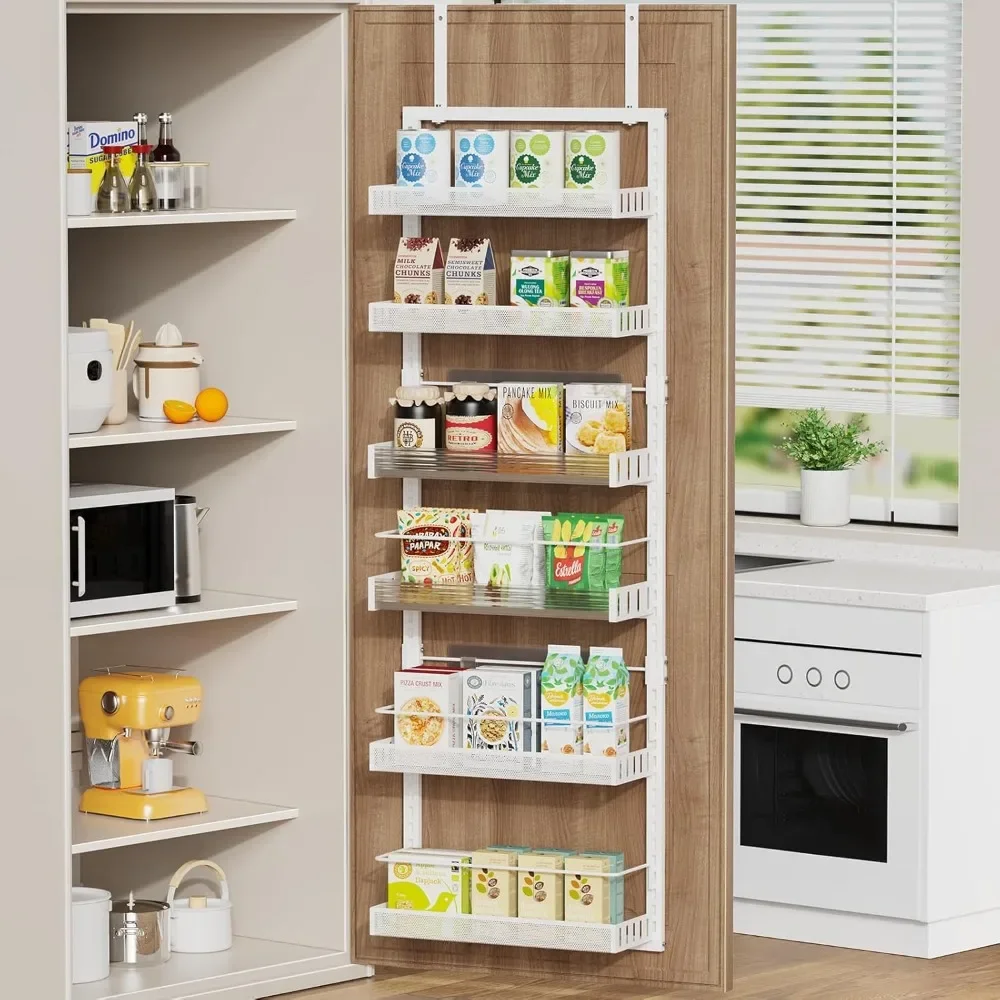 6-Tier Over The Door Pantry Organizer, 2 in 1 Large Door Spice Rack with Adjustable Metal Baskets, Heavy Duty Hanging