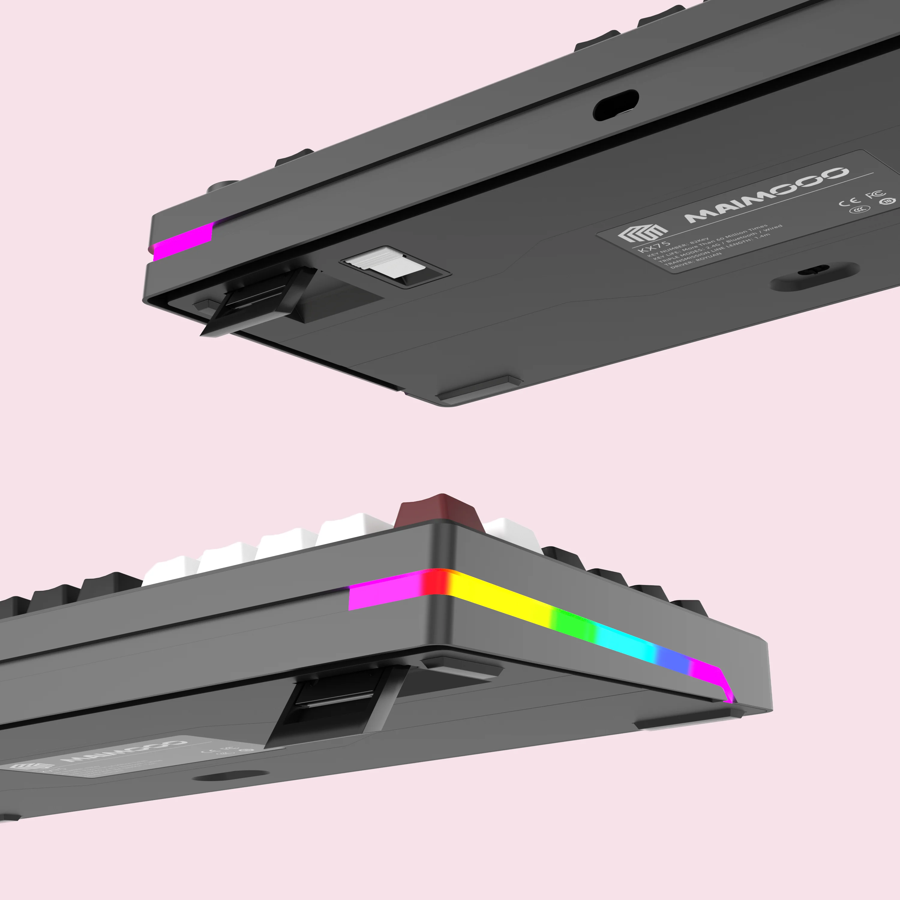 Maimooo-diy Kit de Teclado Mecânico Kx75 75 bt 2.4g Usb Hot-swap Rgb Luz de Fundo Preto Branco 82-chave Estrutura de Junta - Imagem 3