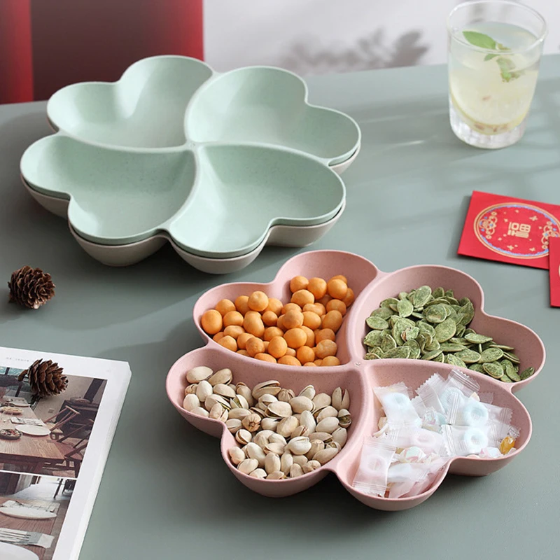 Love Compartment Storage Fruit Plate Four-leaf Clover Dry Fruit Plate Clover Snack Peach Heart-shaped